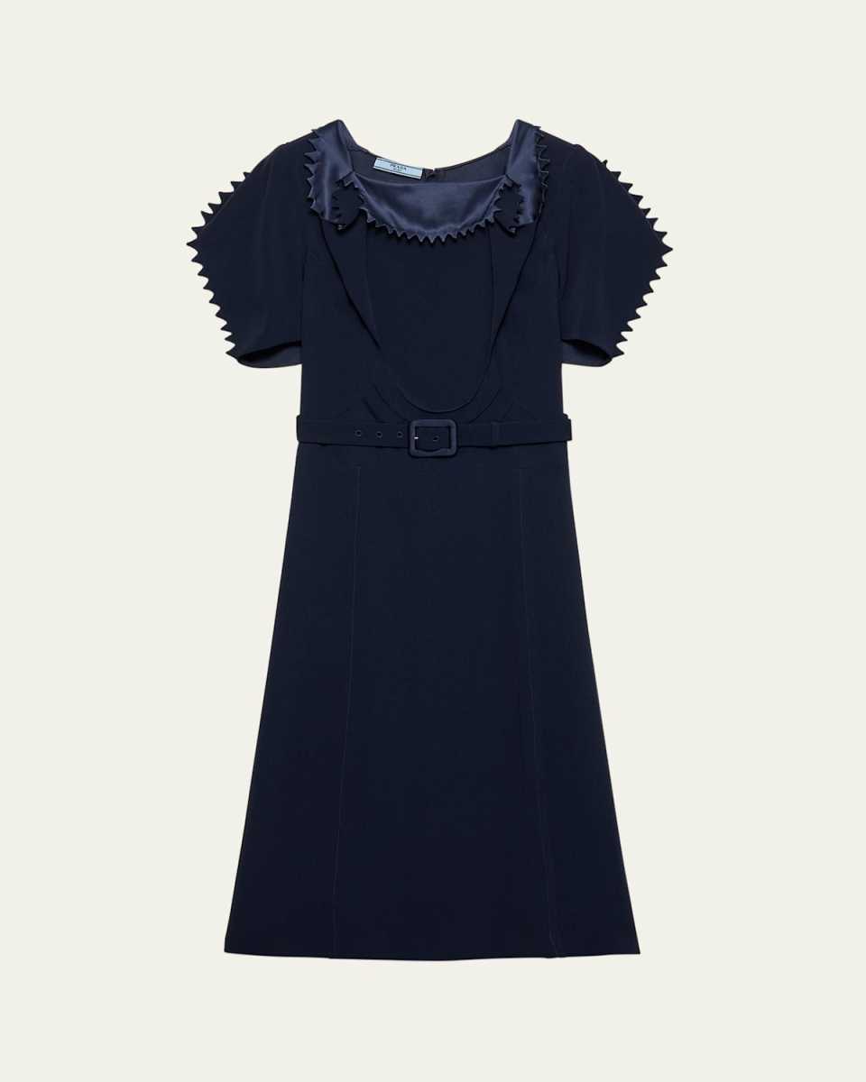 Puffy-Sleeve Belted Crepe De Chine Midi Dress